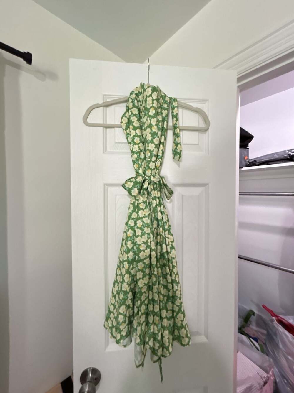 Halterneck Midi Dress In Green & Cream